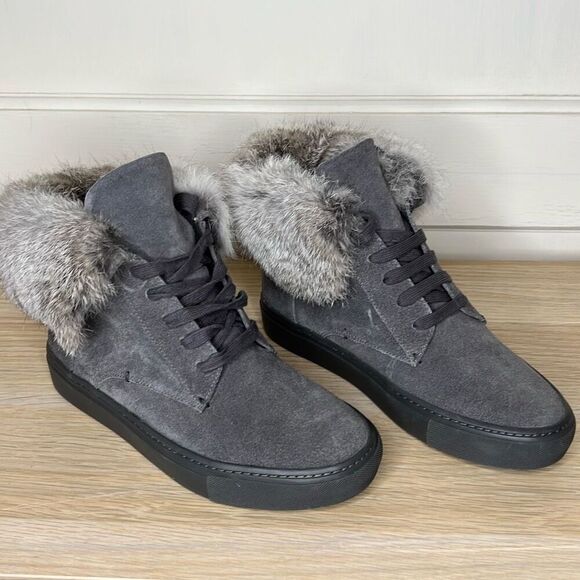 Vince Nyack Fur High Top Sneaker Gray Suede Rabbit Sneaker 6M New - Picture 2 of 10